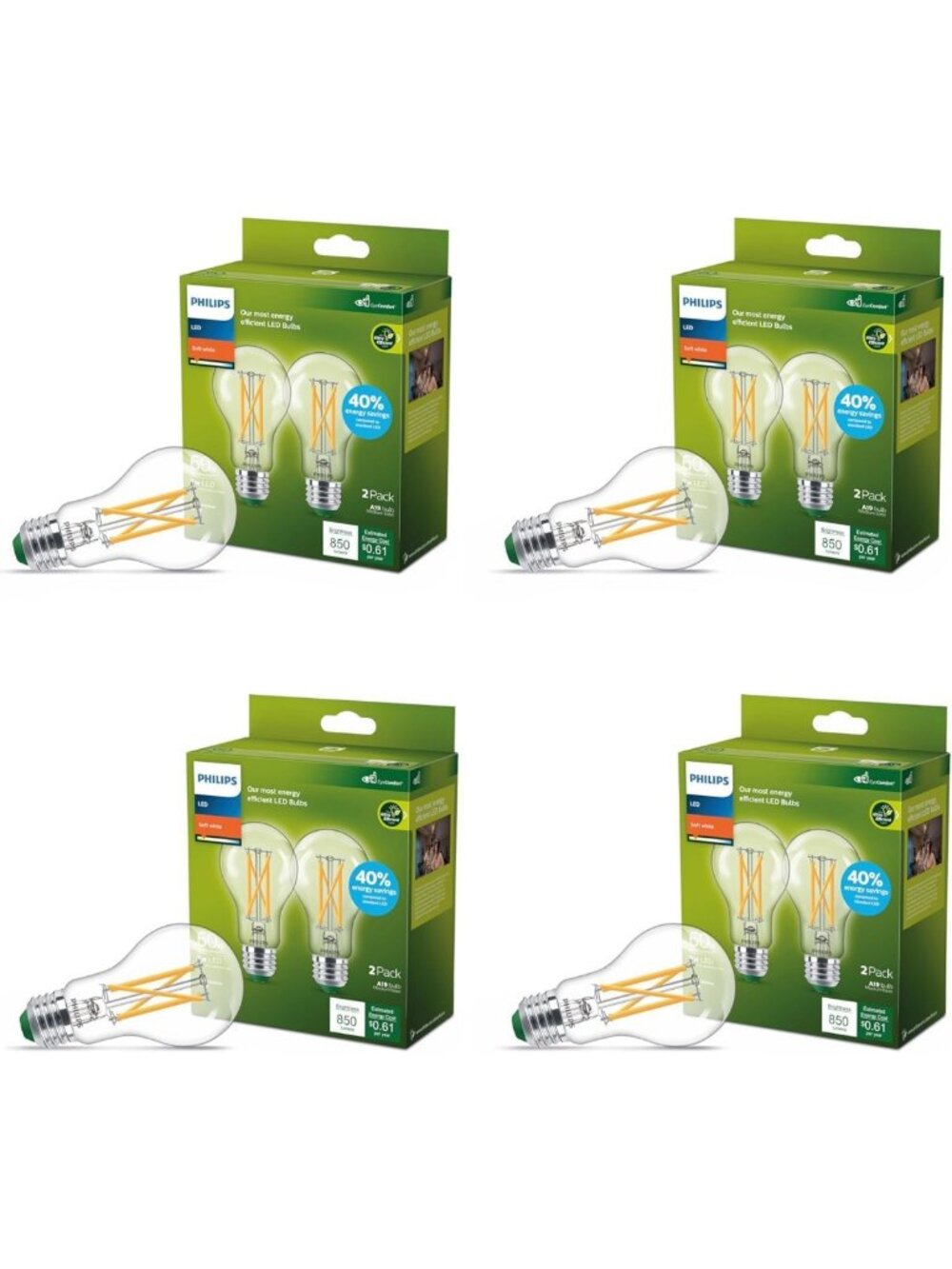 8-Pack Soft White LED Light Bulbs 60W Equivalent, 850 Lumen, Flicker-Free Energy